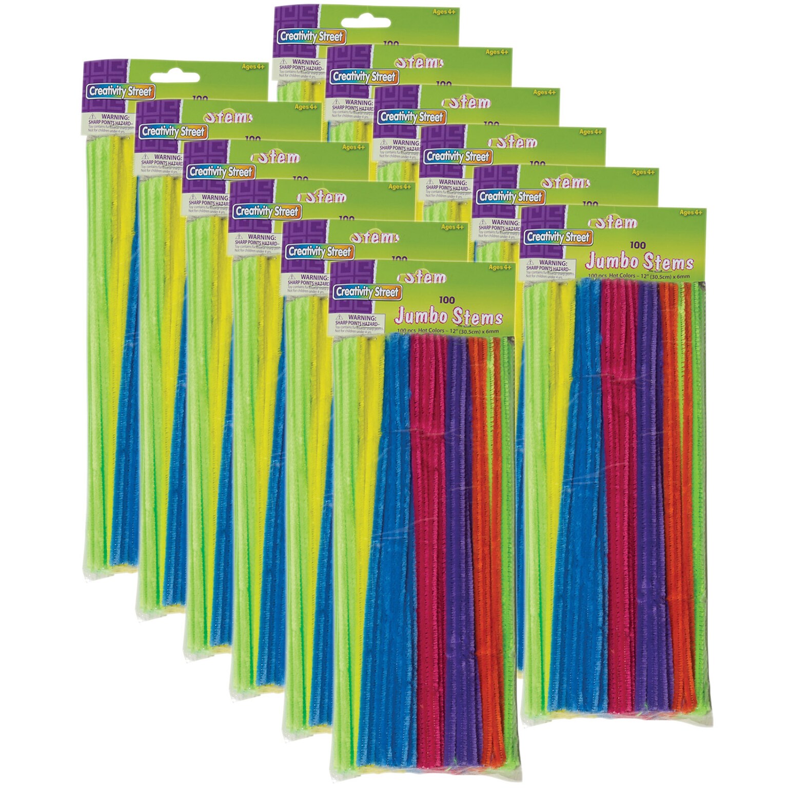 Creativity Street 12 Jumbo Stems, Hot Assorted Colors, 100 Per Pack, 12 Packs (PACAC711004-12)