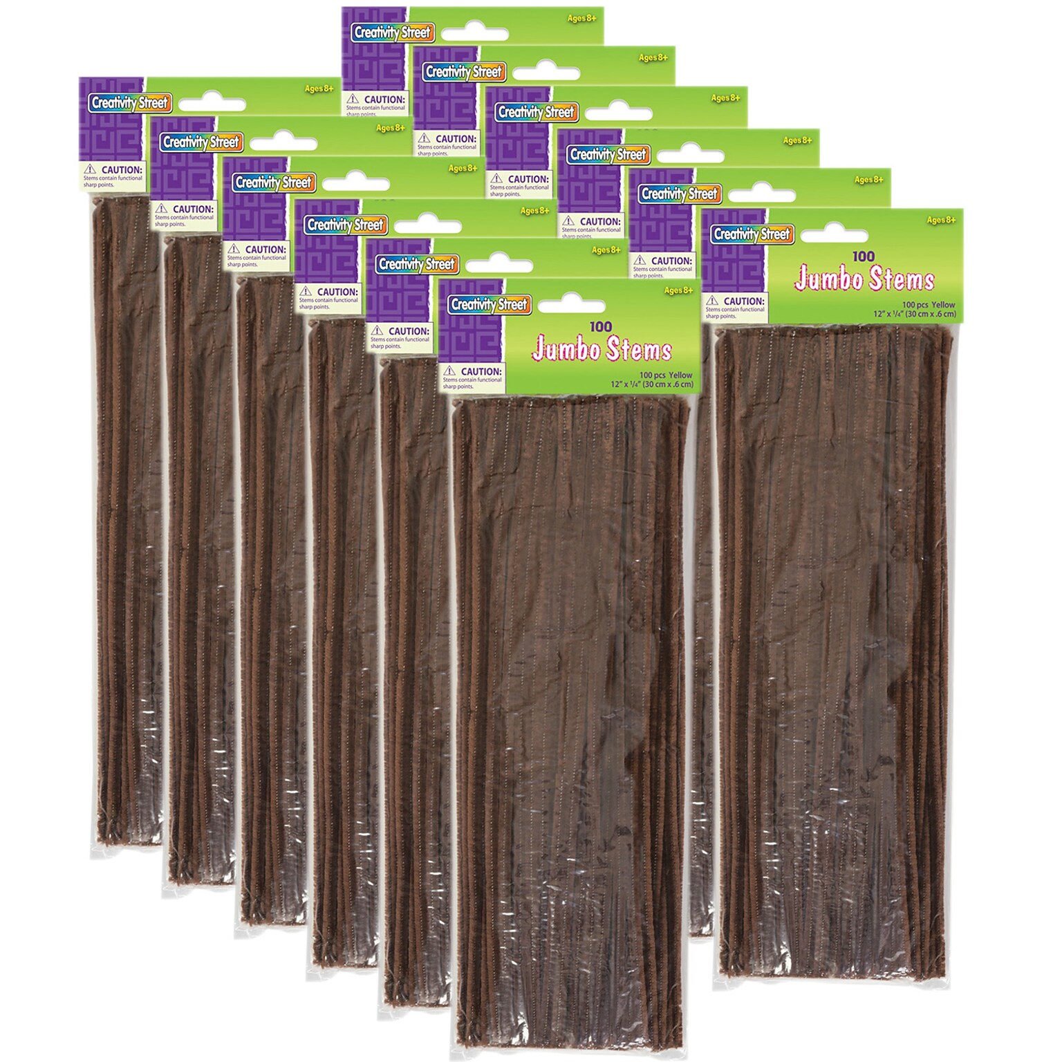 Creativity Street 12 Jumbo Stems, Brown, 100 Per Pack, 12 Packs (PACAC711013-12)