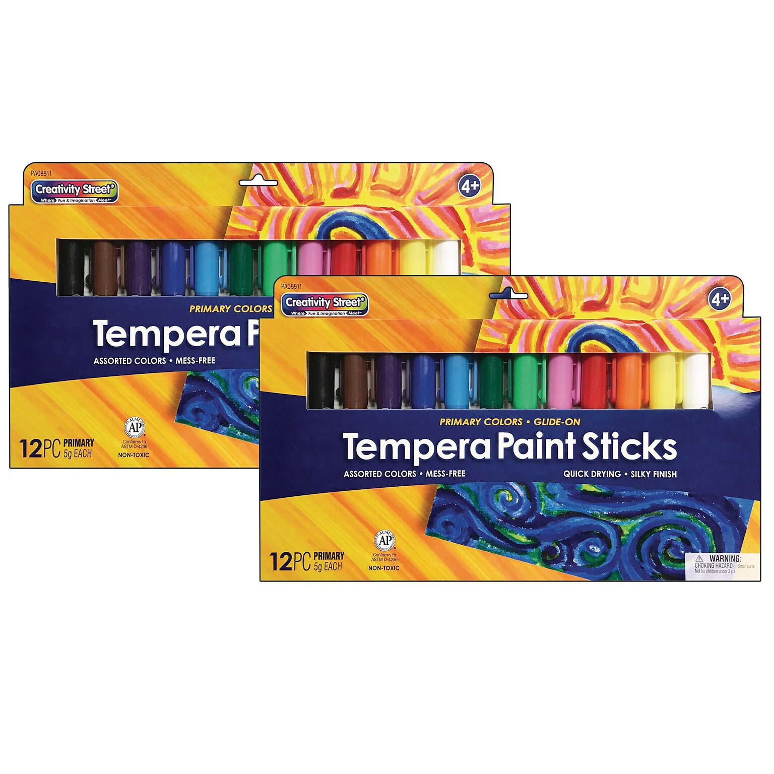 Creativity Street Glide-On Tempera Paint Sticks, Assorted Color, 12/Pack, 2 Packs (PACAC9911-2)