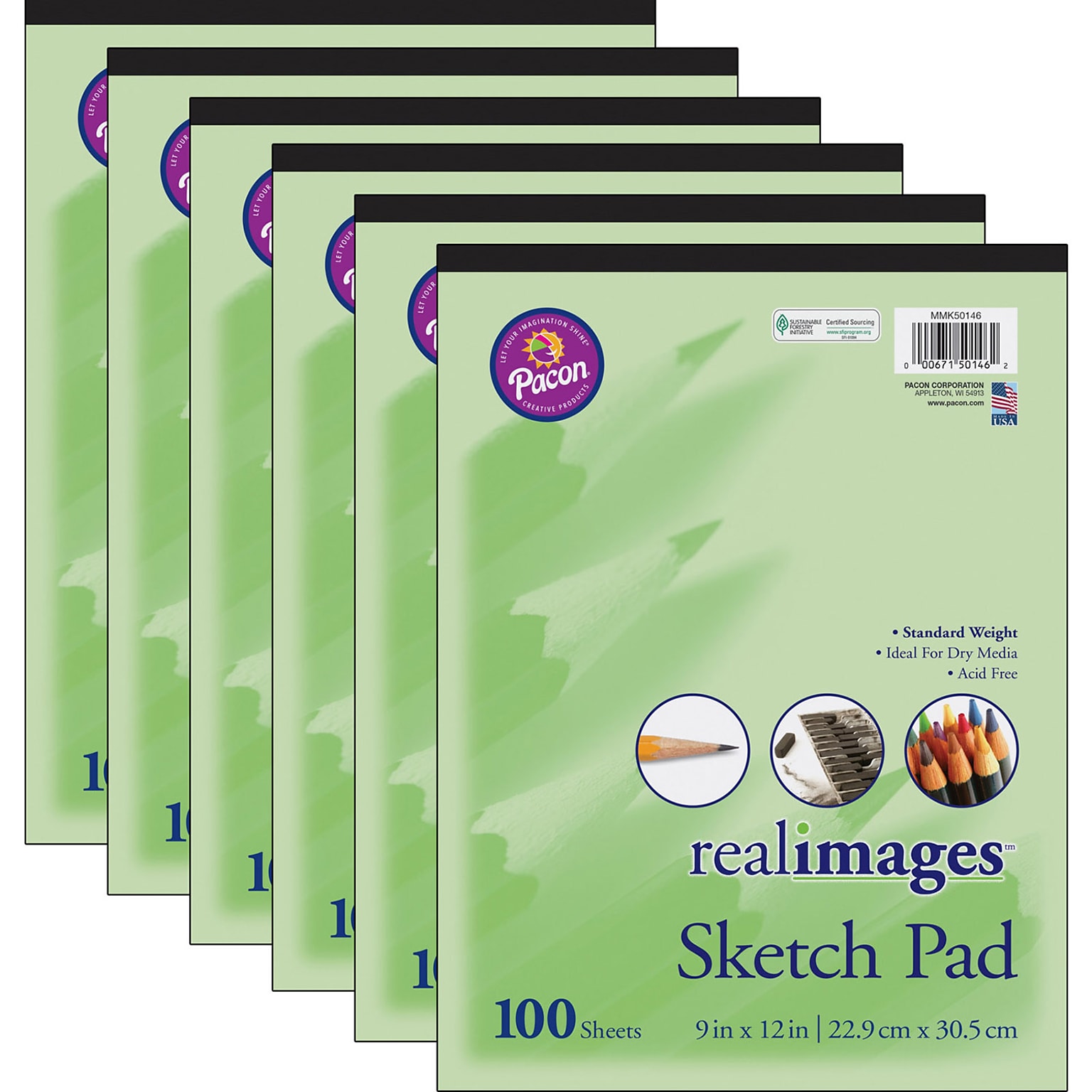 Pacon realimages 9 x 12 Sketch Pad, 100 Sheets/Pad, 6/Bundle (PACMMK50146-6)