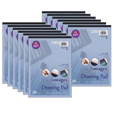 Real Images™ Drawing Pad, Heavyweight, 9 x 12, White, 30 Sheets, Pack of 12 (PACMMK50151-12)