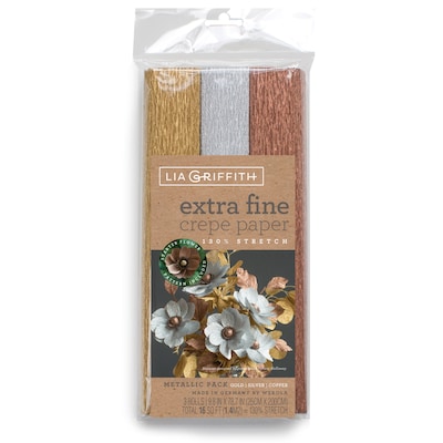Lia Griffith™ Extra Fine Crepe Paper, Metallic Assortment, 10.7 sq. ft. Per Sheet, 3 Sheets (PACPLG11004)