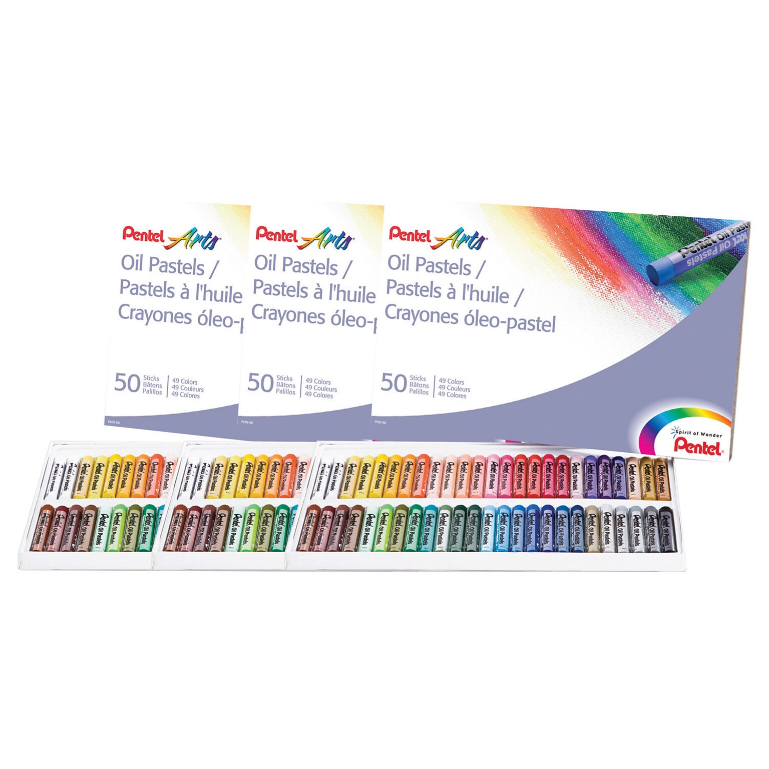 Pentel Oil Pastels, Assorted Colors, 50/Pack, 3 Packs/Bundle (PENPHN50-3)