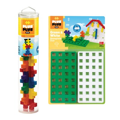 Plus-Plus BIG Mix Tube & Baseplate Bundle, Basic Colors, 15 Pieces (PLLBB0125)