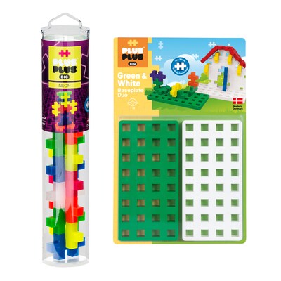 Plus-Plus BIG Mix Tube & Baseplate Bundle, Neon, 15 Pieces (PLLBB0126)