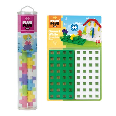 Plus-Plus BIG Mix Tube & Baseplate Bundle, Pastel, 15 Pieces (PLLBB0127)