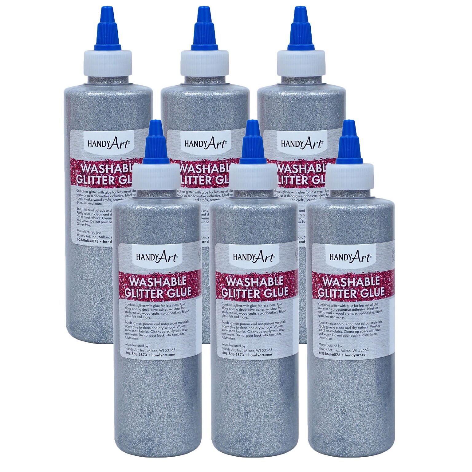 Handy Art Glitter Washable Glue, 8 oz., Silver, 6/Pack (RPC146166-6)