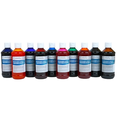 Handy Art Washable Liquid Watercolors, 8 oz. Bottles, Assorted Colors, 10-Color Basic Kit (RPC882275