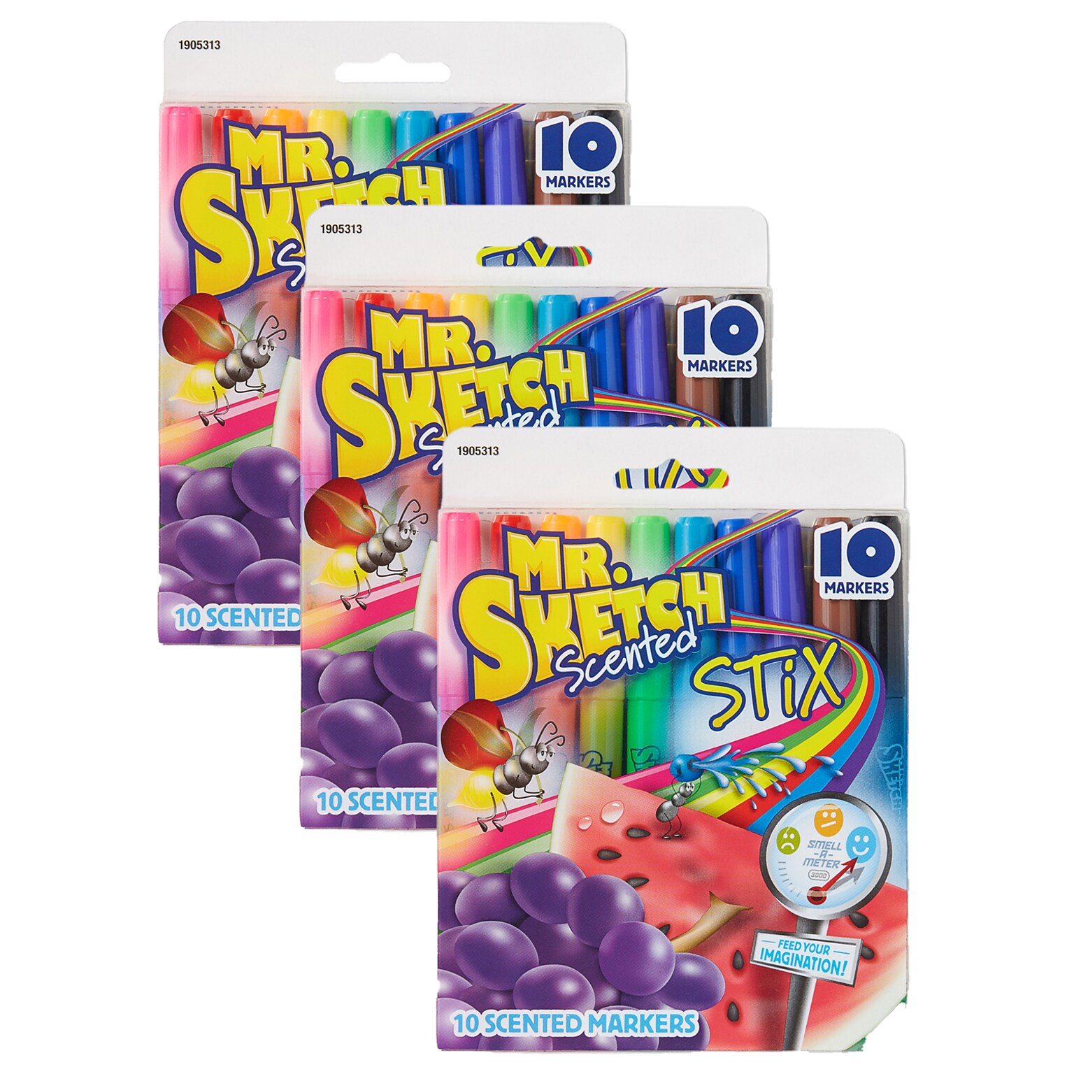 Mr. Sketch® Scented Stix, Bullet tip, Assorted Colors, 10 Per Pack, 3 Packs, (SAN1905313-3)