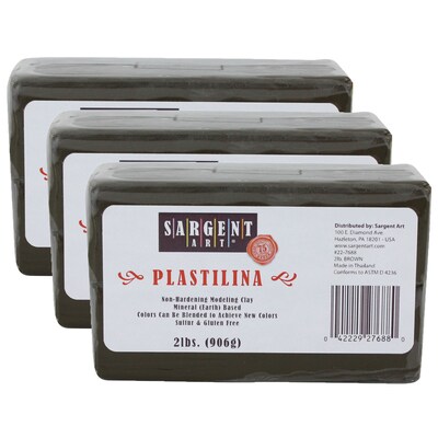 Sargent Art Plastilina Non-Hardening Modeling Clay, Brown, Grade PK-12, 2 lbs. Per Pack, 3 Packs (SA