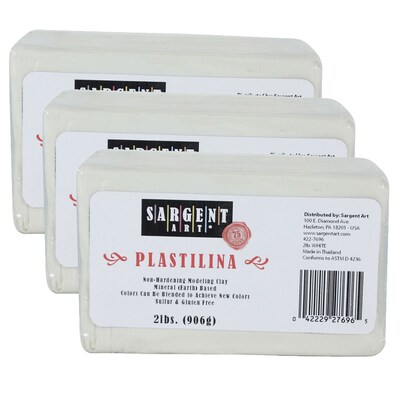 Sargent Art Plastilina Non-Hardening Modeling Clay, White, Grade PK-12, 2 lbs. Per Pack, 3 Packs (SAR227696-3)