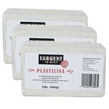 Sargent Art Plastilina Non-Hardening Modeling Clay, White, Grade PK-12, 2 lbs. Per Pack, 3 Packs (SA