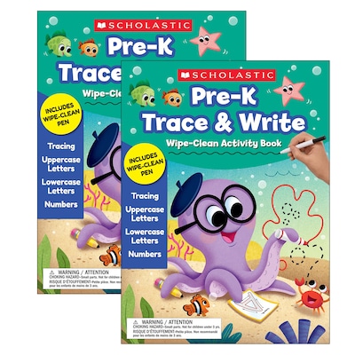 Scholastic Teacher Resources Trace & Write Wipe-Clean Activity Book with Pen, Grade PK-1, 2/Pack (SC