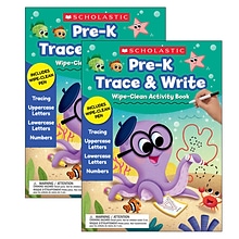 Scholastic Teacher Resources Trace & Write Wipe-Clean Activity Book with Pen, Grade PK-1, 2/Pack (SC