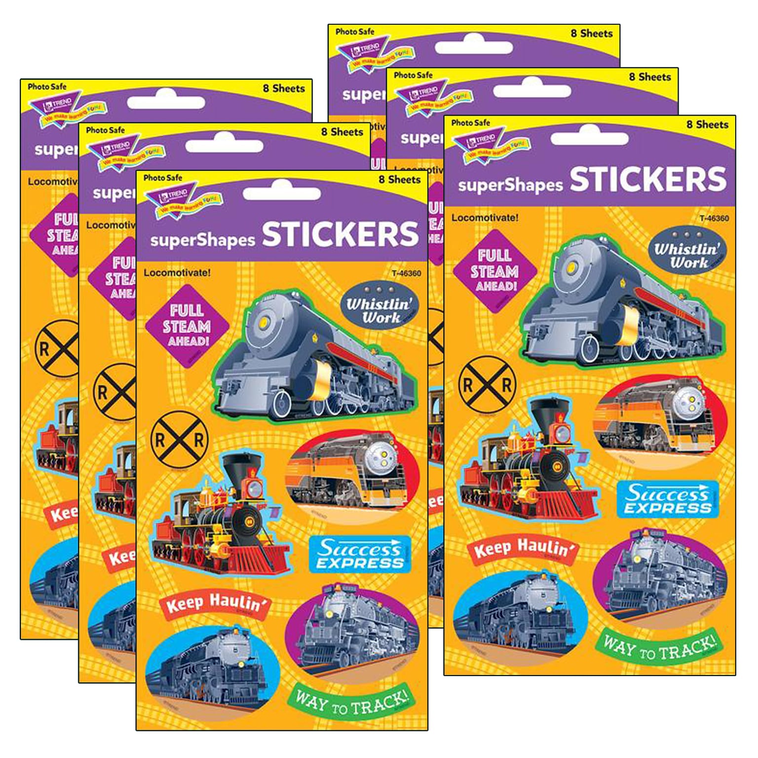 TREND superShapes Stickers, Large Locomotivate!, Multicolored, 88/Pack, 6 Packs (T-46360-6)