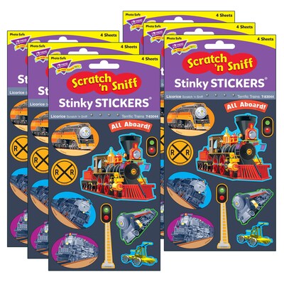 TREND Stinky Stickers, Terrific Trains/Licorice Mixed Shapes, Multicolored, 40/Pack, 6 Packs (T-8304