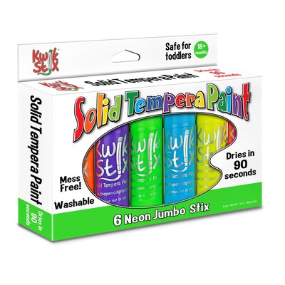 The Pencil Grip Washable Jumbo Solid Tempera Paint Stick, Assorted Neon Colors, 1.4 oz./Pack (TPG645