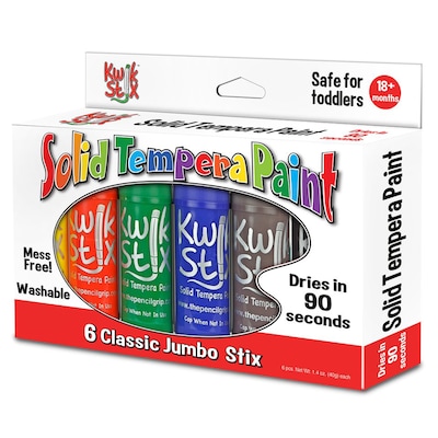 The Pencil Grip Washable Jumbo Solid Tempera Paint Stick, Assorted Colors, 1.4 oz., 6/Pack (TPG646)