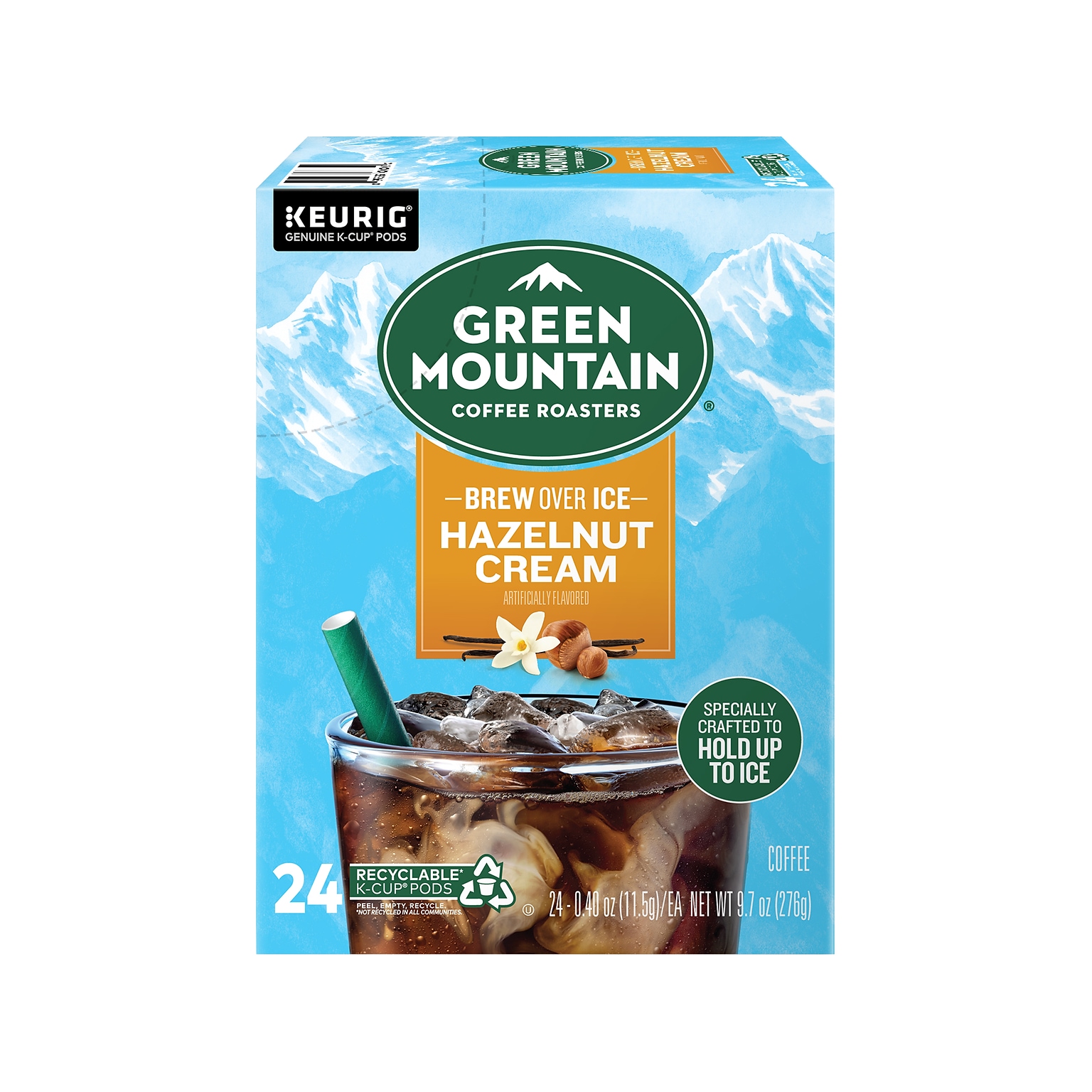 Green Mountain Brew-Over-Ice Hazelnut Cream Iced Coffee, Medium Roast, 0.40 oz. Keurig® K-Cup® Pods, 24/Box (390290)