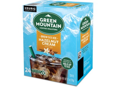 Green Mountain Brew-Over-Ice Hazelnut Cream Iced Coffee, Medium Roast, 0.40 oz. Keurig® K-Cup® Pods, 24/Box (390290)