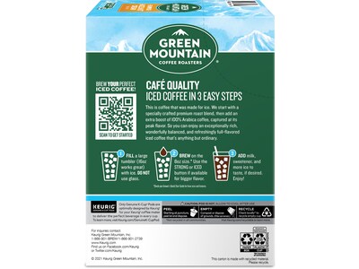 Green Mountain Brew-Over-Ice Hazelnut Cream Iced Coffee, Medium Roast, 0.40 oz. Keurig® K-Cup® Pods, 24/Box (390290)