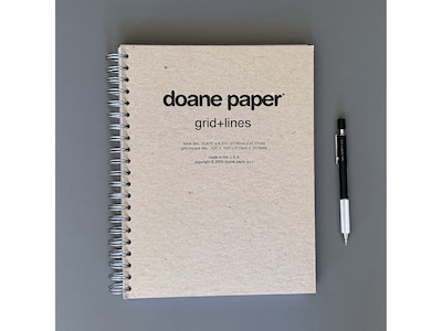 Doane Grid + Lines Professional Notebook, 8.38 x 10.88, Graph and Lined Ruled, 100 Sheets, Gray, 8