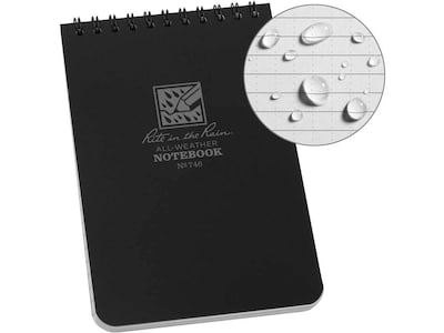 Rite in the Rain All-Weather Pocket Notebook, 4" x 6", 50 Sheets, Black (746)