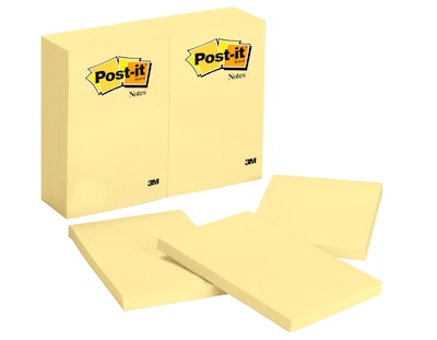 Post-it® Notes, 4 x 6, Canary Yellow, 100 sheets/Pad, 1 Pad/Pack (659-YW)