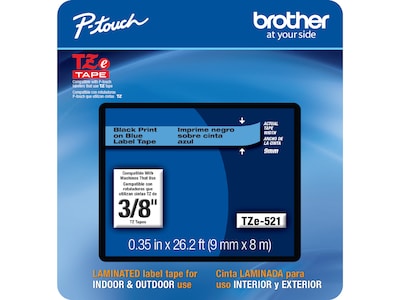 Brother P-touch TZe-521CS Laminated Label Maker Tape, 3/8 x 26-2/10, Black on Blue (TZe-521CS)