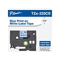Brother P-touch TZe-233CS Laminated Label Maker Tape, 1/2 x 26-2/10, Blue on White (TZe-233CS)