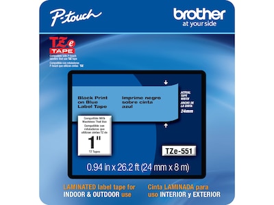 Brother P-touch TZe-551CS Laminated Label Maker Tape, 1 x 26-2/10, Black on Blue (TZe-551CS)