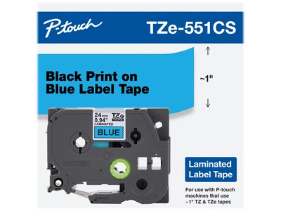 Brother P-touch TZe-551CS Laminated Label Maker Tape, 1" x 26-2/10', Black on Blue (TZe-551CS)