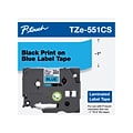 Brother P-touch TZe-551CS Laminated Label Maker Tape, 1 x 26-2/10, Black on Blue (TZe-551CS)