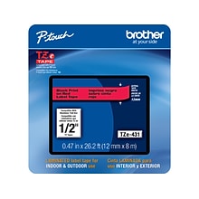 Brother P-touch TZe-431CS Laminated Label Maker Tape, 1/2 x 26-2/10, Black on Red (TZe-431CS)