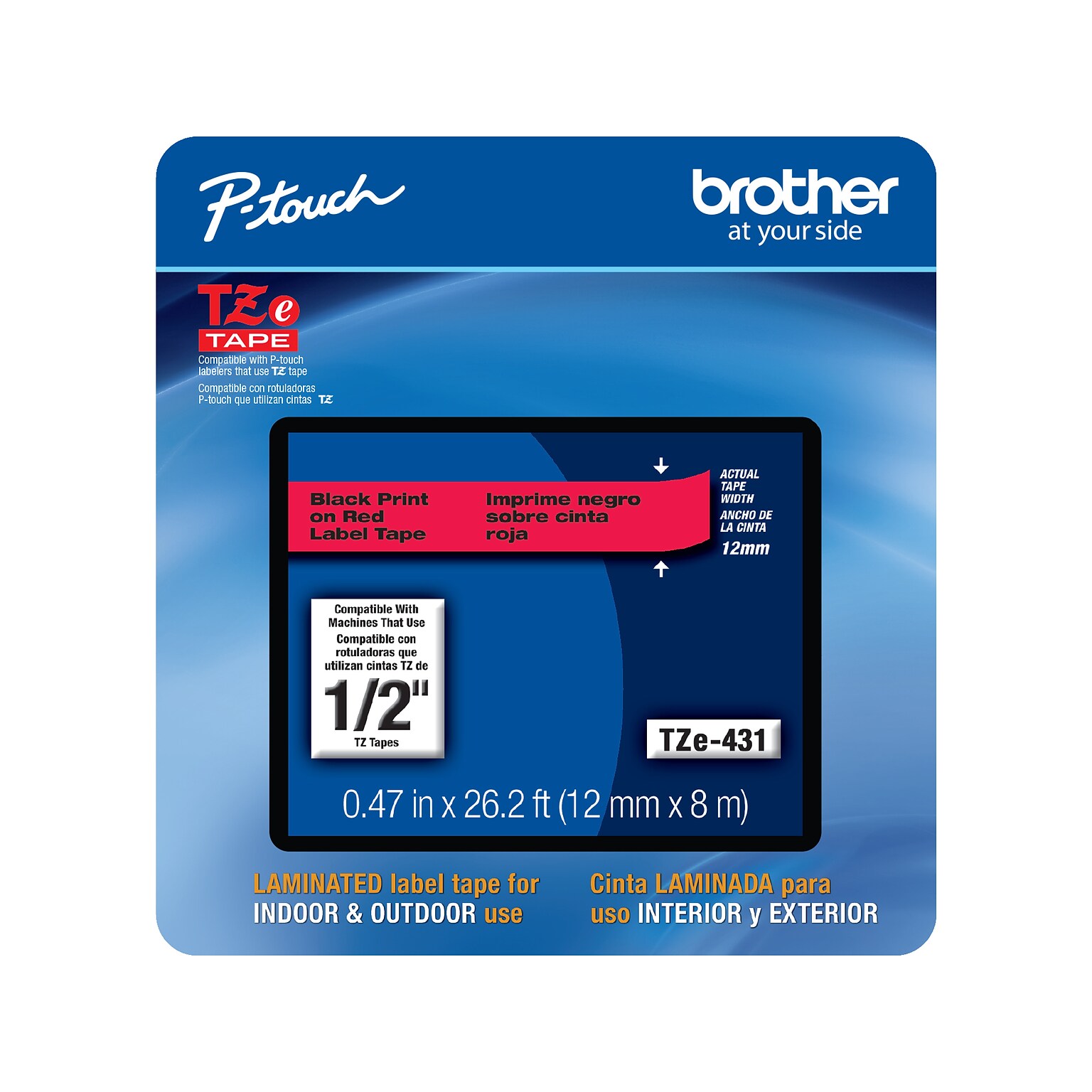Brother P-touch TZe-431 Label Maker Tape, 1/2W, Red/Black