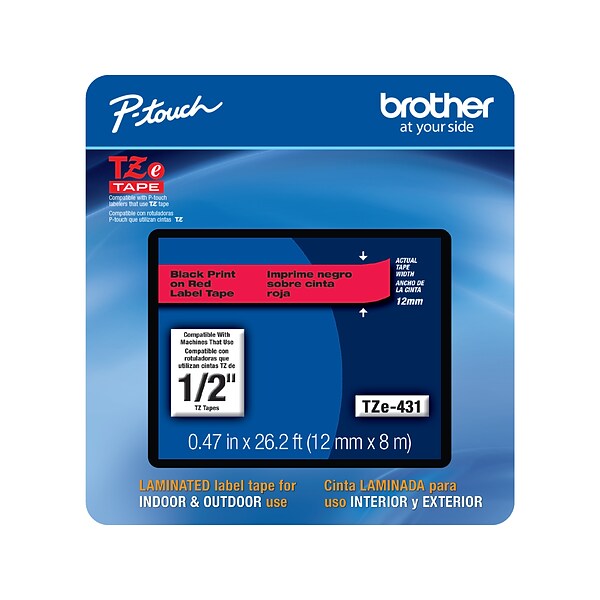 Brother P-touch TZe-431 Label Maker Tape, 1/2W, Red/Black