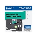 Brother P-touch TZe-751CS Laminated Label Maker Tape, 1 x 26-2/10, Black on Green (TZe-751CS)