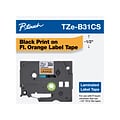 Brother P-touch TZe-B31CS Laminated Label Maker Tape, 1/2 x 13-1/10, Black on Fluorescent Orange (