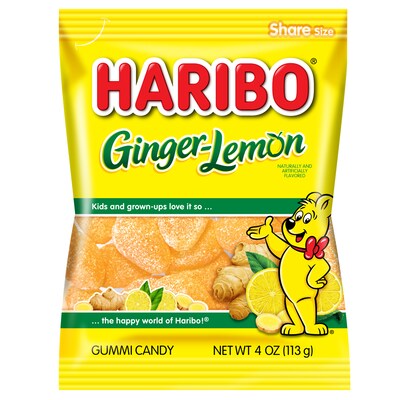 Haribo Ginger-Lemon Gummi Candy, 4 oz. Bag, 12/Pack