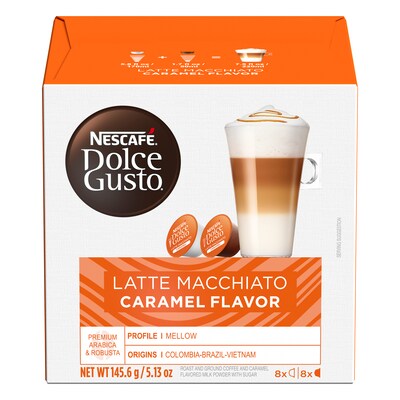 Nescafe Dolce Gusto Caramel Latte Macchiato Coffee Nescafe Capsules, Medium Dark Roast, 16/Box (NES70396/24306)