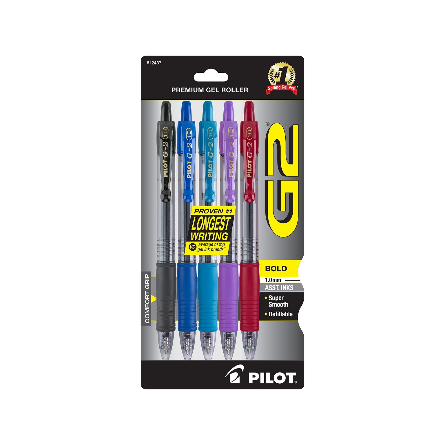 Pilot G2 Retractable Gel Pens, Bold Point, Assorted Ink, 5/Pack (G21C5002/12487)