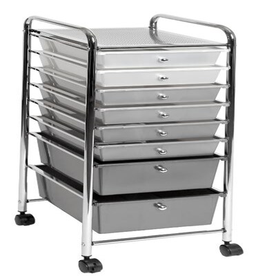 Seville Classics 8 Drawer Storage Bin Organizer Cart, White/Gray/Black Gradient