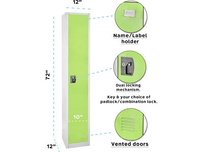 AdirOffice 72" 1-Compartment Steel Tier Key Lock Green/Off-White Storage Locker (629-201-GRN)