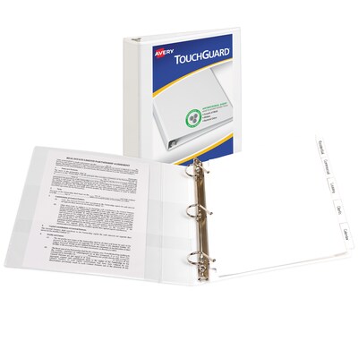 Avery TouchGuard Protection Heavy Duty 1 1/2" 3-Ring View Binders, Slant Ring, White (17142)