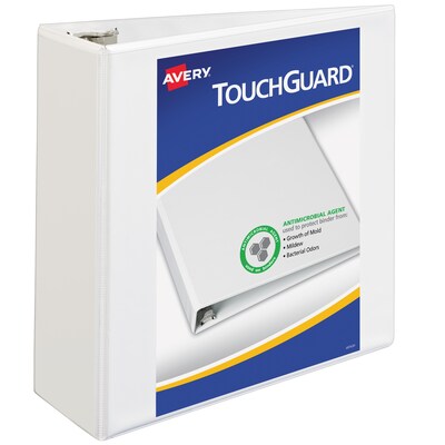 Avery TouchGuard Protection Heavy Duty 4 3-Ring View Binders, Slant Ring, White (17145)