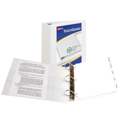 Avery TouchGuard Protection Heavy Duty 4 3-Ring View Binders, Slant Ring, White (17145)