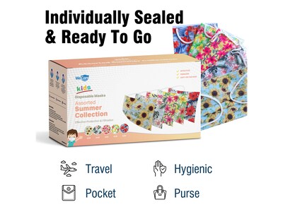WeCare 3-ply Disposable Face Masks, Kids, Assorted Summer Designs, 50/Box (WMN100101)