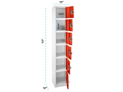 AdirOffice 72" 6 -Compartment Steel Tier Key Lock Red Storage Locker (629-206-RED)