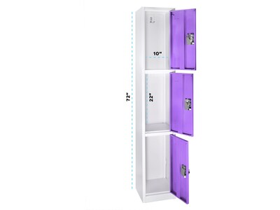 AdirOffice 72'' 3-Tier Key Lock Purple Steel Storage Locker (629-203-PUR)