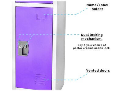 AdirOffice 72'' 3-Tier Key Lock Purple Steel Storage Locker (629-203-PUR)